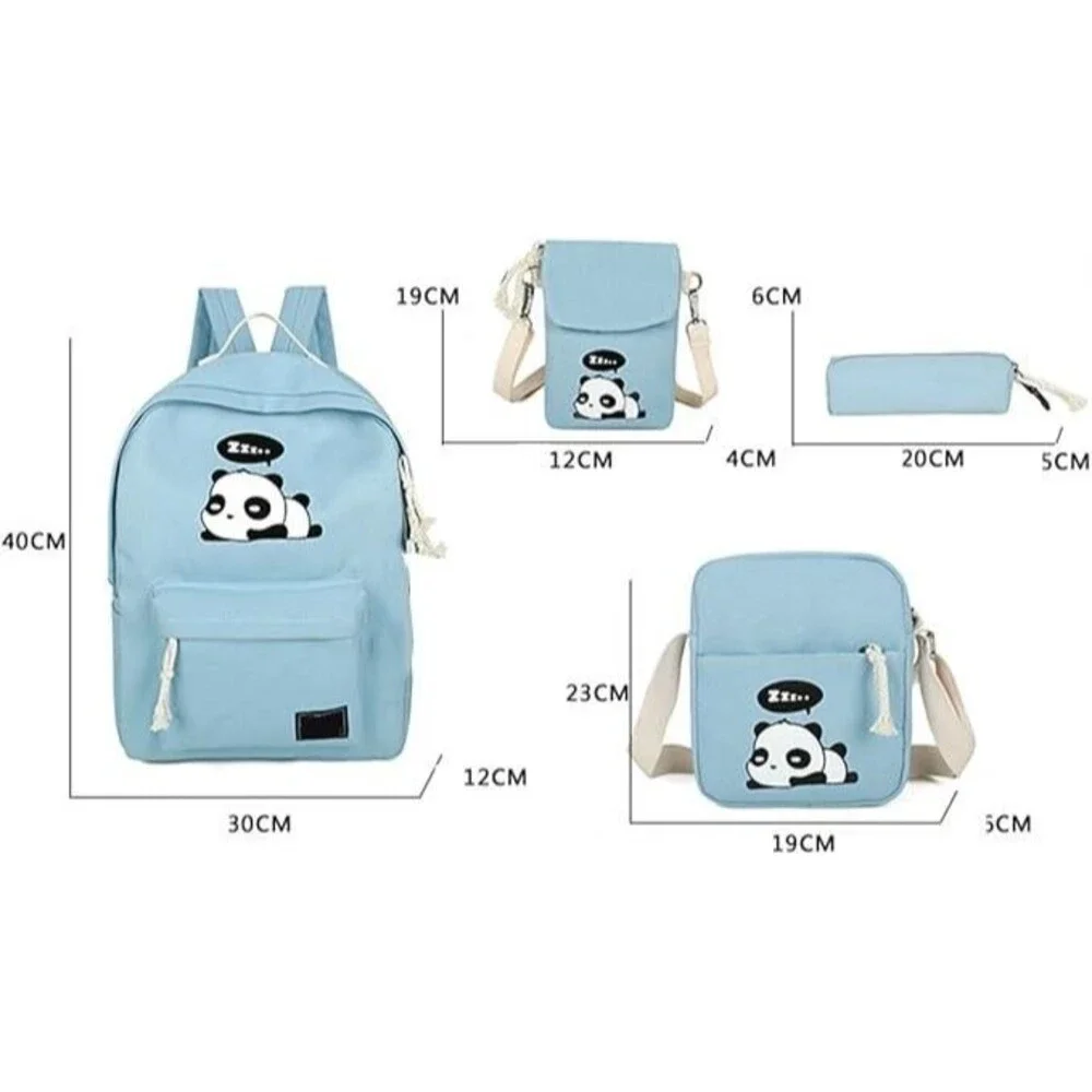 4Pcs Cute Panda Backpack for Girls, Women - Color: BLACK